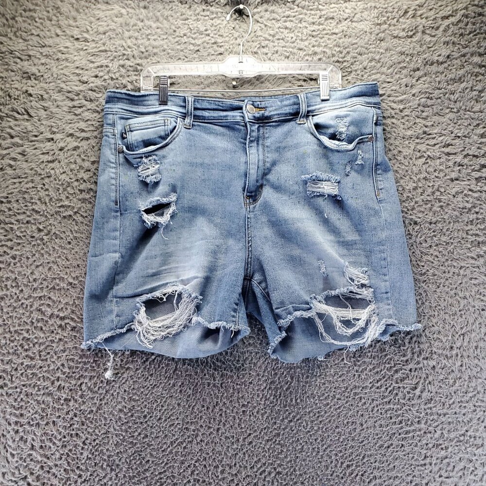 Judy Blue Shorts Womens 3XL Blue Distressed High-Waisted Ripped Denim Casual